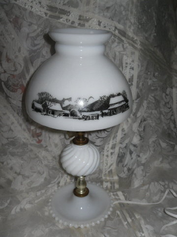 Vintage White Milk Glass Lamp w/Glass Shade