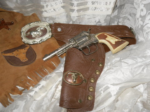 Vintage Hubley Cap Gun w/Holster & Western Leather Vest