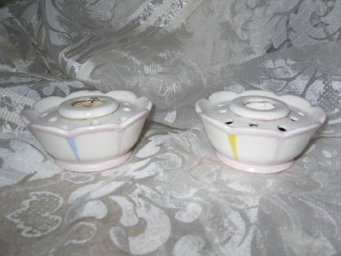Vintage Holt Howard Candle Holders w/Flower Frog Pair