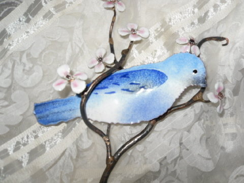 Vintage Enamel on Copper Blue Bird Sculpture