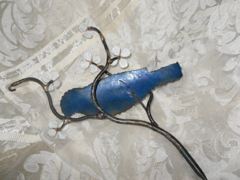 Vintage Enamel on Copper Blue Bird Sculpture