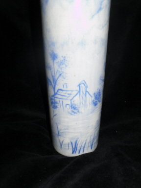 Vintage Art Pottery Blue & White Scenery Vase **Signed**