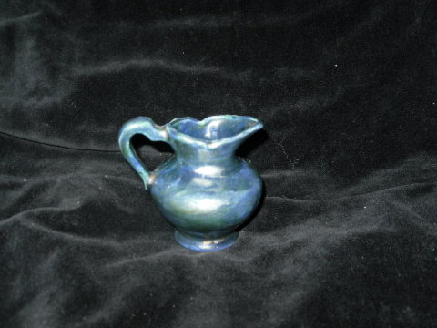 Vintage Miniature Blue Metallic Glaze Pottery Pitcher