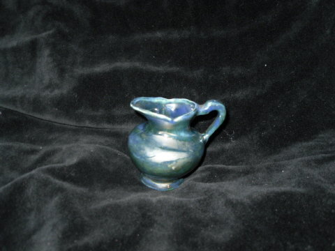 Vintage Miniature Blue Metallic Glaze Pottery Pitcher