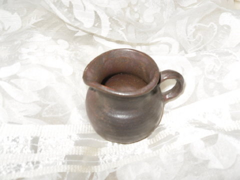 Vintage Miniature Brown Clay Pottery Pitcher