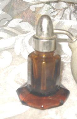 Vintage Amber Glass Perfume Bottle & Atomizer