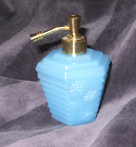 Vintage French Blue Opaline Glass Perfume Bottle & Atomizer