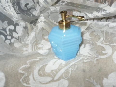 Vintage French Blue Opaline Glass Perfume Bottle & Atomizer