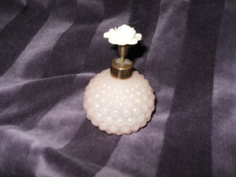 Vintage Pink Glass Perfume Bottle w/Rose Atomizer