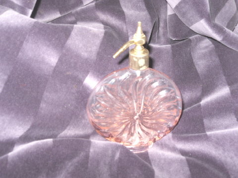 Vintage Pink Iridescent Glass Perfume Bottle & Atomizer ***LOOK***