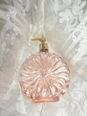Vintage Pink Iridescent Glass Perfume Bottle & Atomizer ***LOOK***