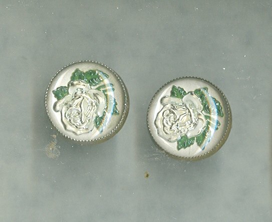 Vintage reverse Painted Glass Rose Earrings