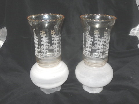 Antique Glass Hurricane Lamp Shade **MUST SEE** **Pair**