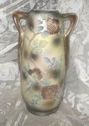 Vintage Porcelain Vase Double Handle w/Raised Flower Decoration
