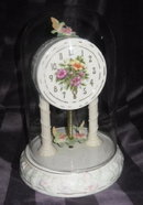 Porcelain Hummingbird Clock w/Glass Dome Cover