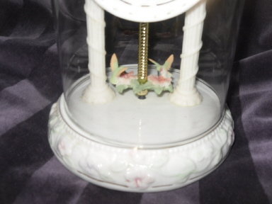 Porcelain Hummingbird Clock w/Glass Dome Cover