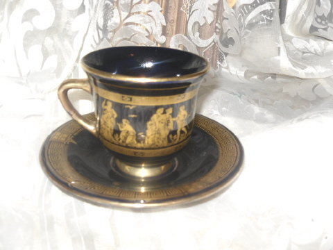 Vintage Spyropoulos Greece Porcelain Cup w/ 24 karat Gold