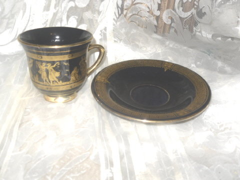 Vintage Spyropoulos Greece Porcelain Cup w/ 24 karat Gold