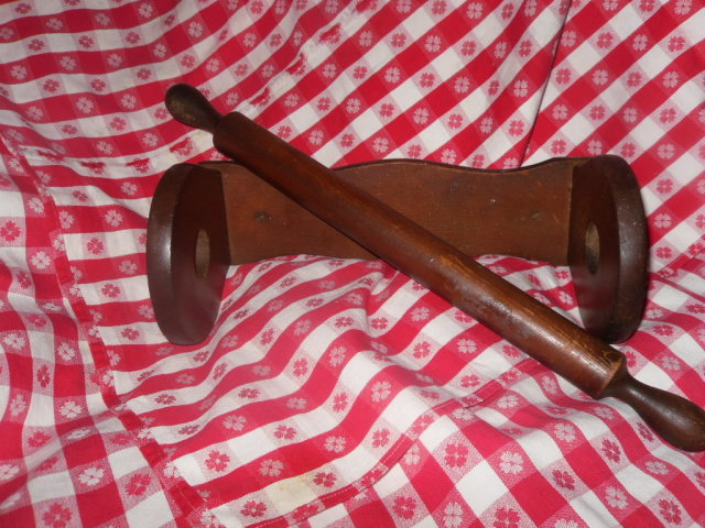 Vintage Wood Paper Towel Holder w/Wooden Rolling Pin