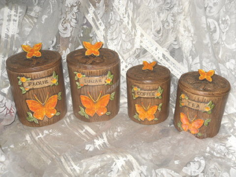 Vintage Treasure Craft Butterfly Canister Set