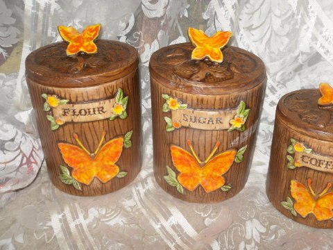 Vintage Treasure Craft Butterfly Canister Set