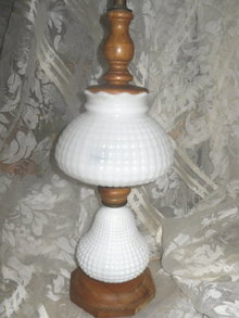 Vintage Milk Glass & Wood Table lamp