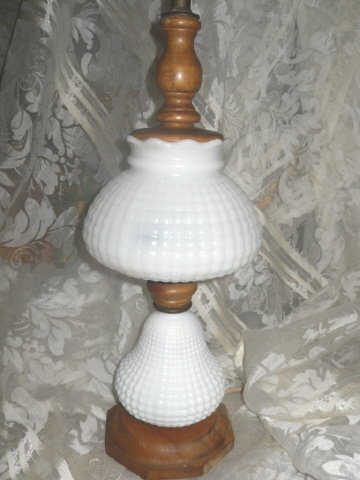 Vintage Milk Glass & Wood Table lamp