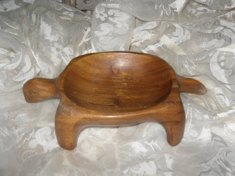 Vintage Hand Carved Wood Turtle Dish