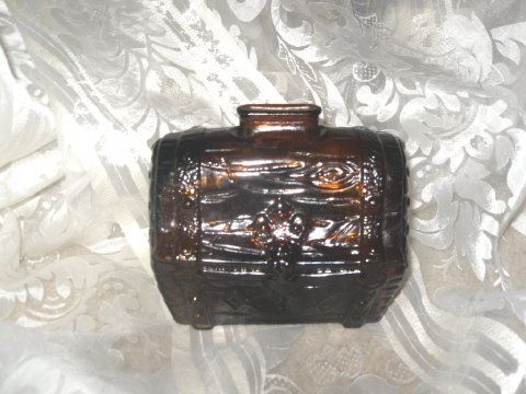 Vintage Amber Glass Treasure Chest Coin Bank