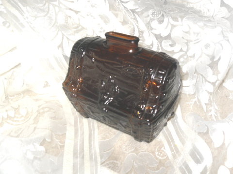 Vintage Amber Glass Treasure Chest Coin Bank