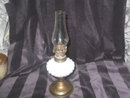 Vintage Small White Milk Glass Oil Lamp w/Clear Glass Chimney
