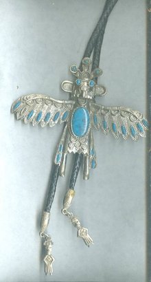 Vintage Native American Thunderbird & Turquoise Bolo Tie