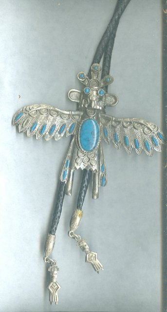Vintage Native American Thunderbird & Turquoise Bolo Tie