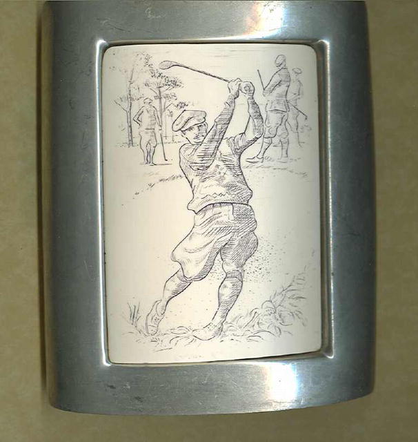 Vintage Pewter Flask w/Golf