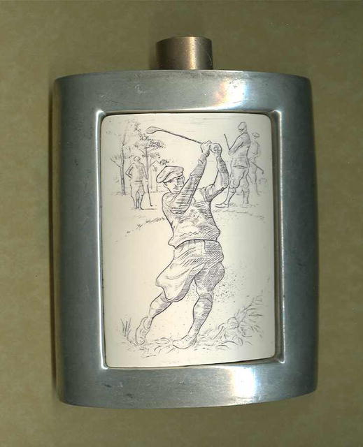 Vintage Pewter Flask w/Golf