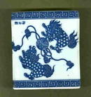 Antique Chinese Blue & White Foo Dog Porcelain Sensor or Pipe Pillows **LOOK** **Signed by Artist**
