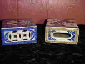 Antique Chinese Blue & White Foo Dog Porcelain Sensor or Pipe Pillows **LOOK** **Signed by Artist**