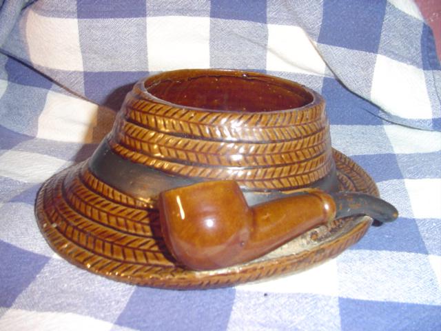 Brown Derby Hat with Pipe Planter