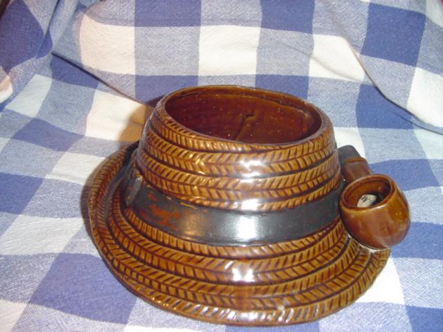Brown Derby Hat with Pipe Planter