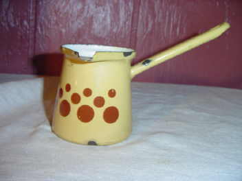 Vintage Enamelware Warming Potr w/Brown Polka Dots