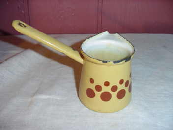 Vintage Enamelware Warming Potr w/Brown Polka Dots