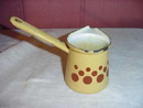 Vintage Enamelware Warming Potr w/Brown Polka Dots