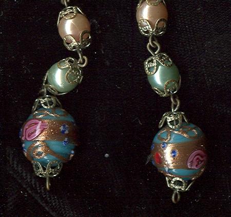 Vintage Lamp Work Bead Necklace & Earrings Set