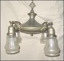 Antique 4 Light Chandelier w/4 Art Glass Shades *** LOOK!! LOOK!! LOOK***