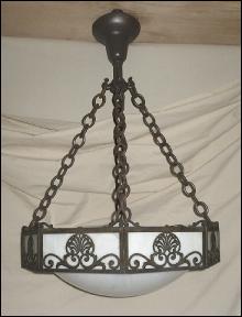 Antique Gravity Hook Light Fixture w/Leaded Glass Shade