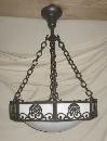 Antique Gravity Hook Light Fixture w/Leaded Glass Shade