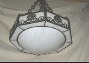 Antique Gravity Hook Light Fixture w/Leaded Glass Shade