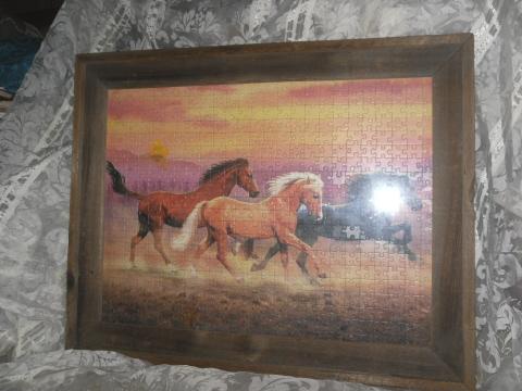 Large Rustic Picture Frame w/3 Horses Running