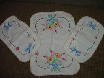 3 Piece Doilie Set Hand Crochet & Needlepoint