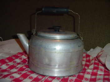 Old Aluminum Kettle w/Wood Handle